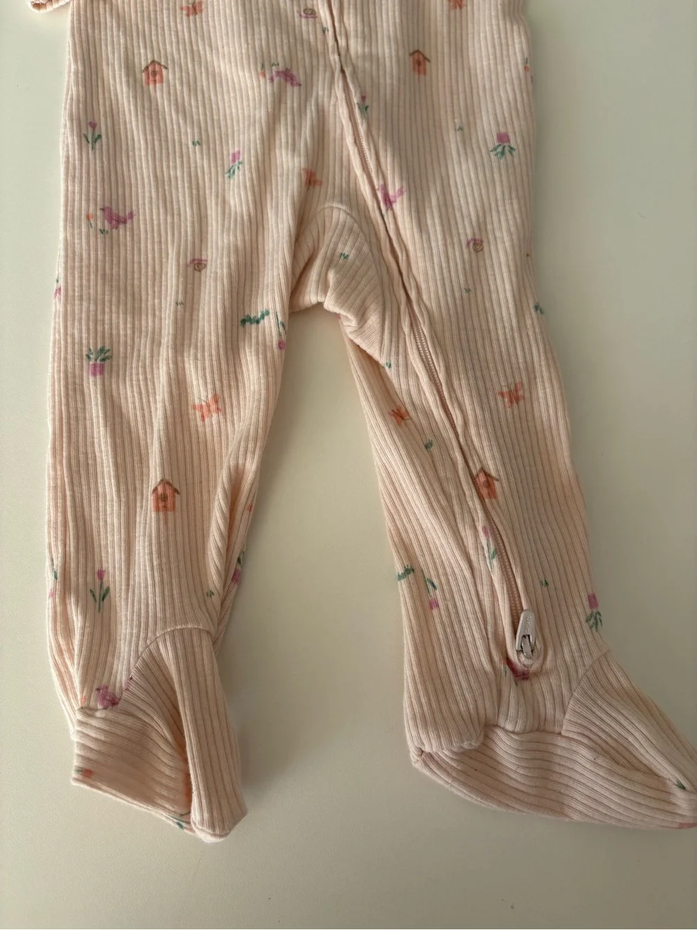 Carter's baby Light Pink Ribbed Floral Baby Footed One-Piece 9 months